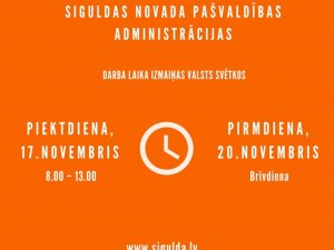 Siguldas novada pašvaldības darba laiks valsts svētkos
