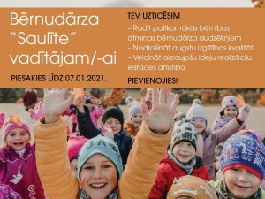 Aicinām darbā pirmsskolas izglītības iestādes “Saulīte” vadītāju