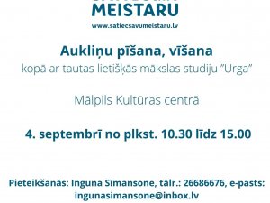 Sestdien Mālpils Kultūras centrā notiks aukliņu pīšanas, vīšanas nodarbība 