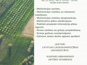 6. decembrī notiks tiešsaistes seminārs par meliorācijas sistēmām un to nozīmi