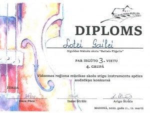 Mākslu skolas “Baltais flīģelis” audzēknei panākumi Vidzemes reģiona konkursā