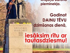Notiks tautasdziesmu rīts Krišjāņa Barona dzimšanas dienā