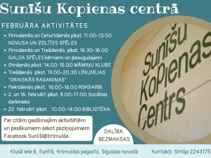 Aicina uz Sunīšu Kopienas centra nodarbībām februārī