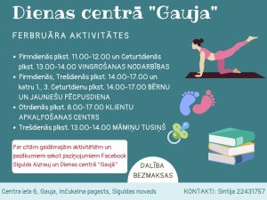 Aicina uz dienas centra “Gauja” nodarbībām februārī