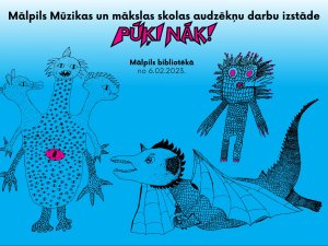 Mālpils bibliotēkā skatāmi Mālpils Mūzikas un mākslas skolas audzēkņu darbi